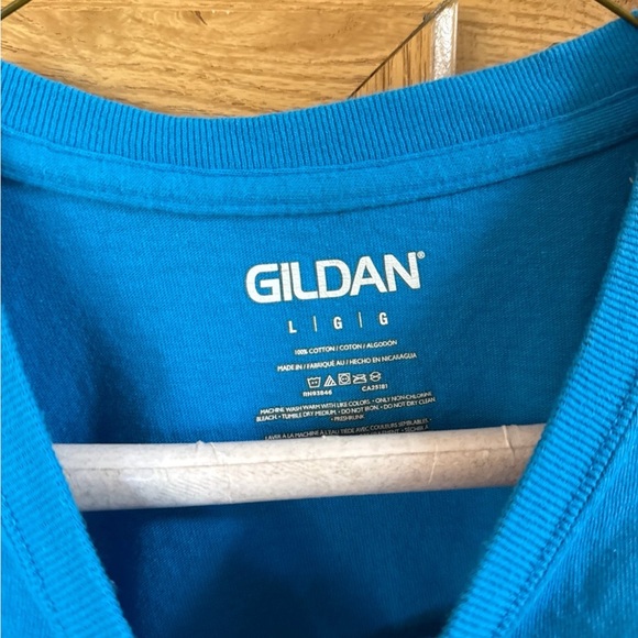Gildan Men's Large Shirt Top Solid Light Blue Crew Neck Short Sleeve 100% Cotton - Picture 3 of 3